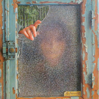 Peinture intitulée "Derrière la fenetre" par Catherine Salmeron, Œuvre d'art originale, Huile