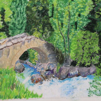 Peinture intitulée "pont-romain-a-st-ch…" par Catherine Souet Bottiau, Œuvre d'art originale, Pastel