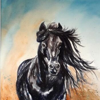 Painting titled "Au galop.jpeg" by Catherine Vacle, Original Artwork, Watercolor