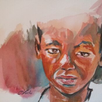 Painting titled "Droit dans les yeux…" by Catherine Vacle, Original Artwork, Watercolor