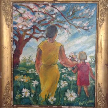 Peinture intitulée "Femme à l'enfant" par Jean Frelezeau, Œuvre d'art originale, Huile