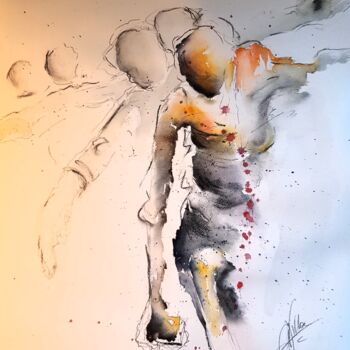 Картина под названием ""REGARDE TES AILES…" - Catherine Villa, Подлинное произведение искусства, Акварель Установлен на Дере…