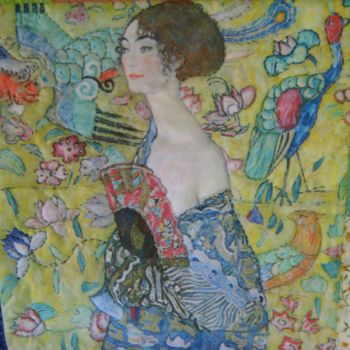 Arte textil titulada "La dame à l'éventail" por Catherine Wallaert, Obra de arte original