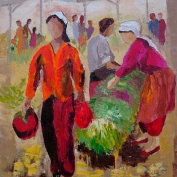 Peinture intitulée "marché de MILAS" par Catherine Finazzi, Œuvre d'art originale