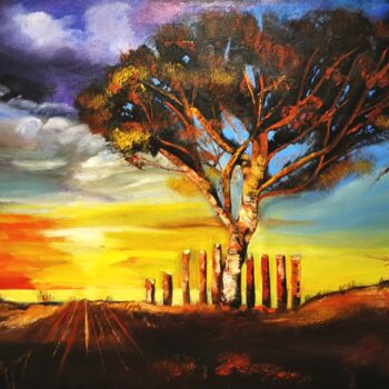 Pintura intitulada "L'arbre éclairé" por Catherine Maury, Obras de arte originais, Óleo