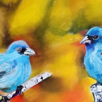 Pittura intitolato "les oiseaux bleus" da Catherine Maury, Opera d'arte originale, Olio