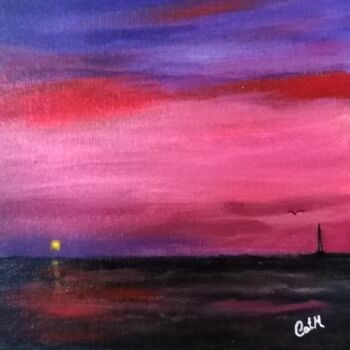 Painting titled "Lever de soleil" by Catherine Maury, Original Artwork, Acrylic Mounted on Cardboard