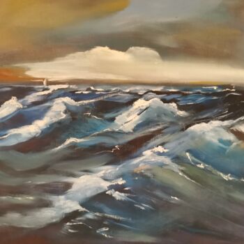 Painting titled "Tempête en Méditerr…" by Catherine Maury, Original Artwork, Oil