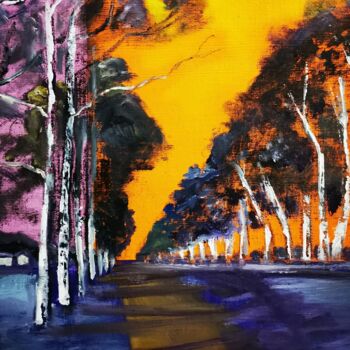 Painting titled "Le chemin" by Catherine Maury, Original Artwork, Oil