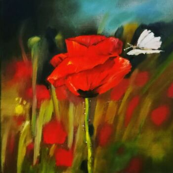 Painting titled "Le coquelicot et so…" by Catherine Maury, Original Artwork, Oil