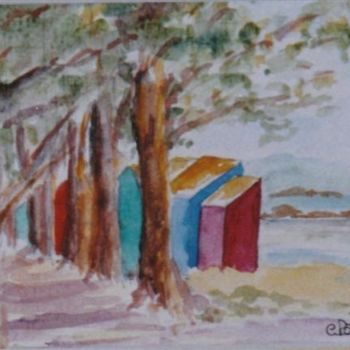 Painting titled "Cabanes à SAINT-DEN…" by Catherine Petitjean-Dedieu, Original Artwork