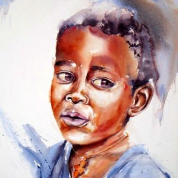 Painting titled "Innocence au Cap Ve…" by Catherine Rey, Original Artwork, Watercolor