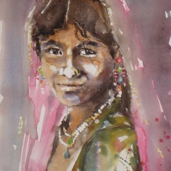 Peinture intitulée "Indienne" par Catherine Rey, Œuvre d'art originale