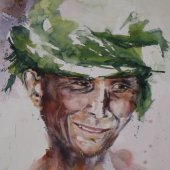 Pintura intitulada "Homme du Laos" por Catherine Rey, Obras de arte originais