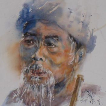 Peinture intitulée "Homme du Vietnam" par Catherine Rey, Œuvre d'art originale