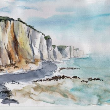 Painting titled "LES FALAISES D'AULT" by Catherine Rossi, Original Artwork, Watercolor