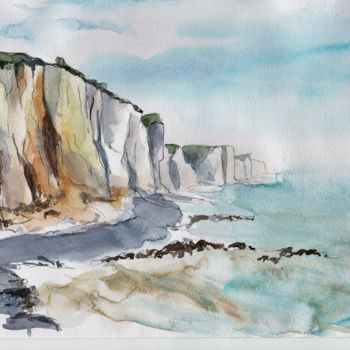 Peinture intitulée "LES FALAISES D'AULT" par Catherine Rossi, Œuvre d'art originale, Aquarelle