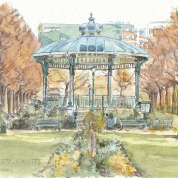 Painting titled "Kiosque VIOLET 6 ma…" by Catherine Rossi, Original Artwork, Watercolor
