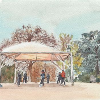 Painting titled ""Kiosque à musique"…" by Catherine Rossi, Original Artwork, Watercolor