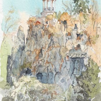 Painting titled "Temple romantique d…" by Catherine Rossi, Original Artwork, Watercolor
