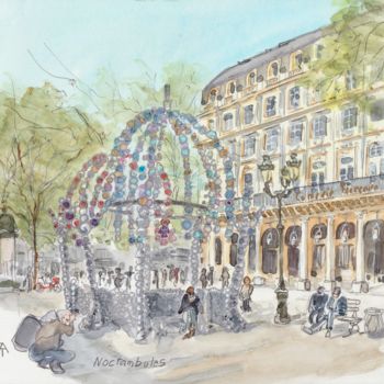 Painting titled "Le kiosque des Noct…" by Catherine Rossi, Original Artwork, Watercolor
