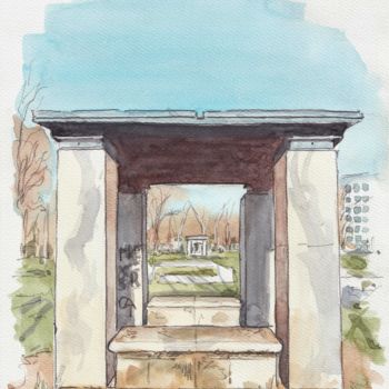 Painting titled "Petit kiosque ou ab…" by Catherine Rossi, Original Artwork, Watercolor