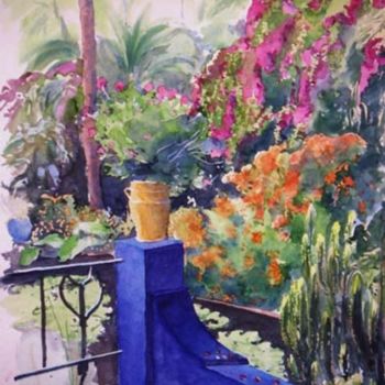Peinture intitulée "Jardin du Sud - Bleu" par Catherine Rossi, Œuvre d'art originale