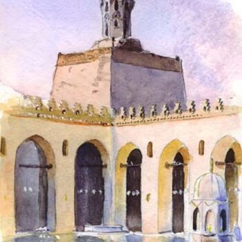 Painting titled "Cour mosquée El-Hak…" by Catherine Rossi, Original Artwork