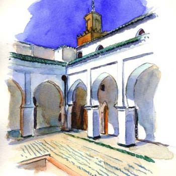 Painting titled "Mosquée cour et min…" by Catherine Rossi, Original Artwork