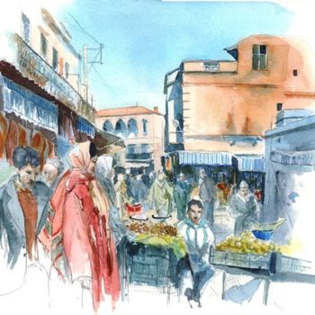 Painting titled "Tlemcen marché" by Catherine Rossi, Original Artwork