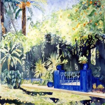 Painting titled "Balcon bleu sur bas…" by Catherine Rossi, Original Artwork, Oil