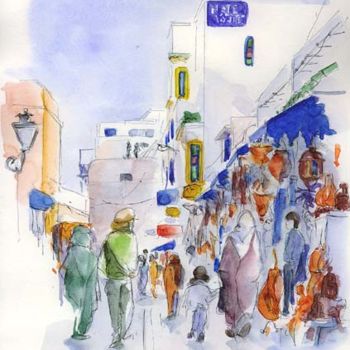 Schilderij getiteld "Essaouira,rue du mu…" door Catherine Rossi, Origineel Kunstwerk, Olie