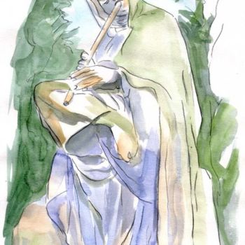 Painting titled "Statue le joueur de…" by Catherine Rossi, Original Artwork