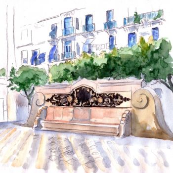 Painting titled "Bab el Oued square…" by Catherine Rossi, Original Artwork, Watercolor
