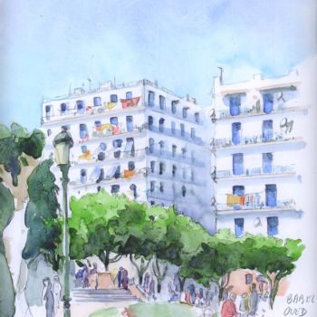 Painting titled "Bab el Oued bouleva…" by Catherine Rossi, Original Artwork, Watercolor