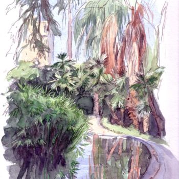 Pintura intitulada "Parc de la Liberté…" por Catherine Rossi, Obras de arte originais, Aquarela