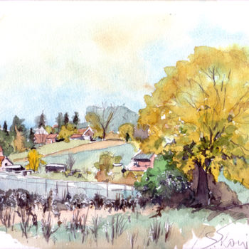 Painting titled "Vermand village vue…" by Catherine Rossi, Original Artwork