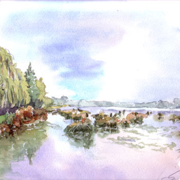 Peinture intitulée "Vermand, les étangs" par Catherine Rossi, Œuvre d'art originale