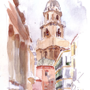 Pintura intitulada "Catedral de Màlaga" por Catherine Rossi, Obras de arte originais