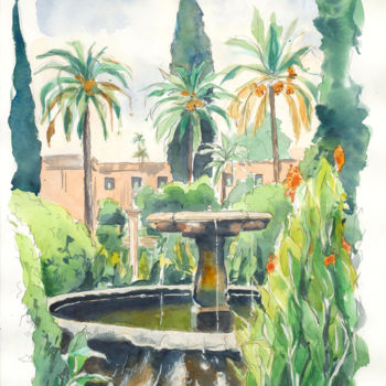Painting titled "Séville, les jardin…" by Catherine Rossi, Original Artwork, Watercolor