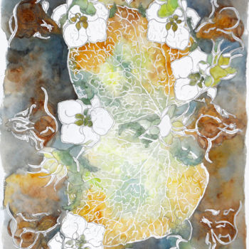 Schilderij getiteld "Jardin parisien, He…" door Catherine Rossi, Origineel Kunstwerk, Aquarel