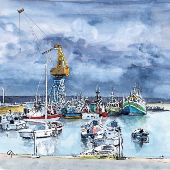 Pintura intitulada "Brest port-de-comme…" por Catherine Rossi, Obras de arte originais, Aquarela