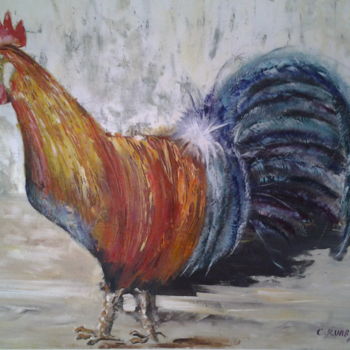 Painting titled "Le coq" by Catherine Ruard, Original Artwork