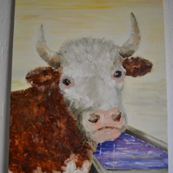 Painting titled "Vache blanche et ro…" by Catherine Ruard, Original Artwork