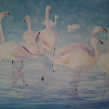 Painting titled "Flamants roses" by Catherine Ruard, Original Artwork