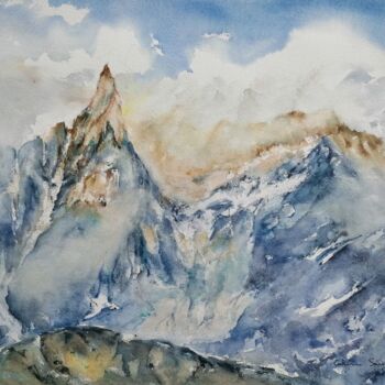 Painting titled "La Tsa, crépuscule" by Catherine Saint Fontaine, Original Artwork, Watercolor