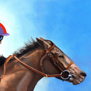 Schilderij getiteld "Life Is A Horserace…" door Catherine Twomey, Origineel Kunstwerk, Olie