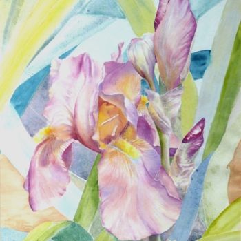 Peinture intitulée "iris, géométrie var…" par Catherine Vanel, Œuvre d'art originale, Aquarelle