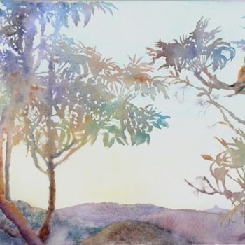 Pintura intitulada "l'heure sereine" por Catherine Vanel, Obras de arte originais, Aquarela