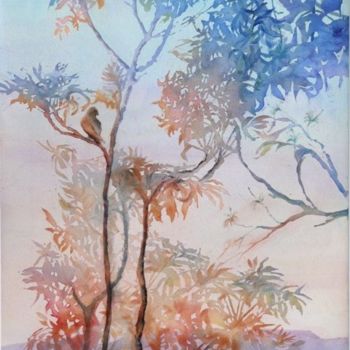 Peinture intitulée "Août, soir de braise" par Catherine Vanel, Œuvre d'art originale, Aquarelle